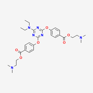 molecular formula C29H38N6O6 B13776819 Benzoic acid, 4,4'-((6-(diethylamino)-1,3,5-triazine-2,4-diyl)bis(oxy))bis-, bis(2-(dimethylamino)ethyl) ester CAS No. 85826-14-8