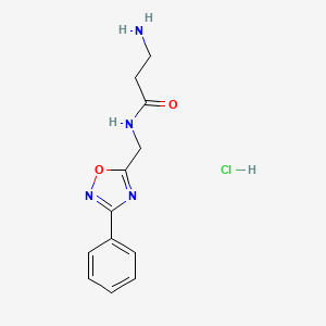 molecular formula C12H15ClN4O2 B1377824 3-amino-N-((3-phenyl-1,2,4-oxadiazol-5-yl)methyl)propanamide hydrochloride CAS No. 1435804-09-3