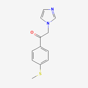 molecular formula C12H12N2OS B13779209 Acetophenone, 2-(1-imidazolyl)-4'-(methylthio)- CAS No. 73932-11-3