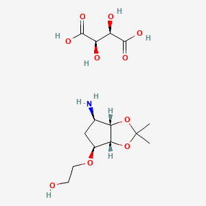 molecular formula C14H25NO10 B1377987 2-(((3aR,4S,6R,6aS)-6-Amino-2,2-dimethyltetrahydro-3aH-cyclopenta[d][1,3]dioxol-4-yl)oxy)ethanol (2R,3R)-2,3-dihydroxysuccinate CAS No. 376608-65-0