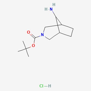 molecular formula C12H23ClN2O2 B1378069 8-氨基-3-氮杂-双环[3.2.1]辛烷-3-羧酸叔丁酯盐酸盐 CAS No. 1427195-31-0