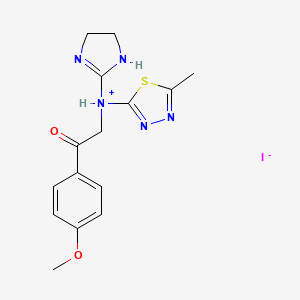 molecular formula C15H18IN5O2S B13780975 4,5-dihydro-1H-imidazol-2-yl-[2-(4-methoxyphenyl)-2-oxoethyl]-(5-methyl-1,3,4-thiadiazol-2-yl)azanium;iodide CAS No. 69463-94-1