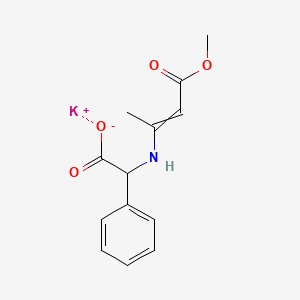 molecular formula C13H14KNO4 B13782199 Benzeneacetic acid, alpha-[(3-methoxy-1-methyl-3-oxo-1-propenyl)amino]-, monopotassium salt CAS No. 67584-31-0