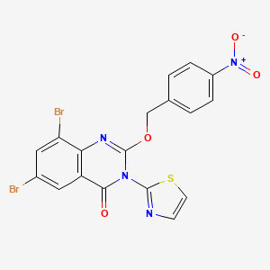 4(3H)-Quinazolinone, 6,8-dibromo-2-((4-nitrophenyl)methoxy)-3-(2-thiazolyl)-