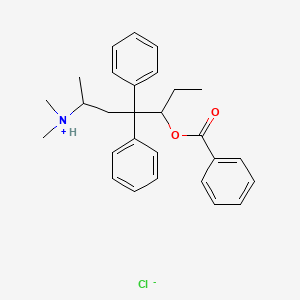 molecular formula C28H34ClNO2 B13782916 Benzoic acid, 6-dimethylamino-4,4-diphenyl-3-heptyl ester, hydrochloride CAS No. 63916-74-5