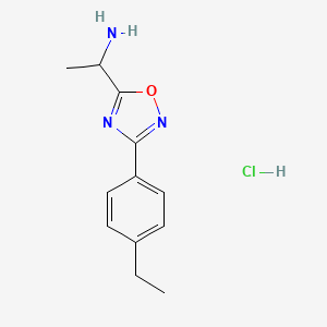 molecular formula C12H16ClN3O B1378308 1-[3-(4-Ethylphenyl)-1,2,4-oxadiazol-5-yl]ethan-1-amine hydrochloride CAS No. 1394042-32-0