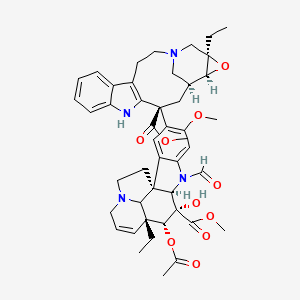 molecular formula C46H54N4O10 B13783209 methyl (13S,15S,16S,18R)-13-[(1R,9R,10S,11R,12R)-11-acetyloxy-12-ethyl-8-formyl-10-hydroxy-5-methoxy-10-methoxycarbonyl-8,16-diazapentacyclo[10.6.1.01,9.02,7.016,19]nonadeca-2,4,6,13-tetraen-4-yl]-18-ethyl-17-oxa-1,11-diazapentacyclo[13.4.1.04,12.05,10.016,18]icosa-4(12),5,7,9-tetraene-13-carboxylate 