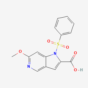 molecular formula C15H12N2O5S B1378325 1-Benzosulphonyl-6-methoxy-5-azaindole-2-carboxylic acid CAS No. 1427503-88-5