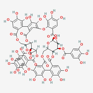 molecular formula C68H48O44 B13783251 [(11R,12R,14R,15R,37R,38R,40R,57R,58S,64S)-4,5,6,12,20,21,22,25,26,30,31,32,38,46,47,48,51,52-octadecahydroxy-9,17,35,43,55,61-hexaoxo-64-(3,4,5-trihydroxybenzoyl)oxy-2,10,13,16,28,36,39,42,56,62-decaoxaundecacyclo[35.15.6.514,27.111,15.03,8.018,23.029,34.040,57.044,49.050,54.024,60]tetrahexaconta-1(52),3,5,7,18,20,22,24,26,29,31,33,44,46,48,50,53,59-octadecaen-58-yl] 3,4,5-trihydroxybenzoate 