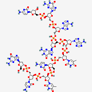 molecular formula C97H123N38O58P9 B13783270 [(2R,3S,5R)-5-(2-amino-6-oxo-1H-purin-9-yl)-2-[[[(2R,3S,5R)-2-[[[(2R,3S,5R)-5-(2-amino-6-oxo-1H-purin-9-yl)-2-[[[(2R,3S,5R)-2-[[[(2R,3S,5R)-2-[[[(2R,3S,5R)-2-[[[(2R,3S,5R)-2-[[[(2R,3S,5R)-2-[[[(2R,3S,5R)-5-(2-amino-6-oxo-1H-purin-9-yl)-2-(hydroxymethyl)oxolan-3-yl]oxy-hydroxyphosphoryl]oxymethyl]-5-(4-amino-2-oxopyrimidin-1-yl)oxolan-3-yl]oxy-hydroxyphosphoryl]oxymethyl]-5-(5-methyl-2,4-dioxopyrimidin-1-yl)oxolan-3-yl]oxy-hydroxyphosphoryl]oxymethyl]-5-(4-amino-2-oxopyrimidin-1-yl)oxolan-3-yl]oxy-hydroxyphosphoryl]oxymethyl]-5-(5-methyl-2,4-dioxopyrimidin-1-yl)oxolan-3-yl]oxy-hydroxyphosphoryl]oxymethyl]-5-(6-aminopurin-9-yl)oxolan-3-yl]oxy-hydroxyphosphoryl]oxymethyl]oxolan-3-yl]oxy-hydroxyphosphoryl]oxymethyl]-5-(6-aminopurin-9-yl)oxolan-3-yl]oxy-hydroxyphosphoryl]oxymethyl]oxolan-3-yl] [(2R,3S,5R)-5-(4-amino-2-oxopyrimidin-1-yl)-3-hydroxyoxolan-2-yl]methyl hydrogen phosphate 