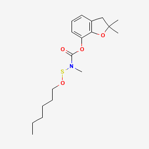 molecular formula C18H27NO4S B13783293 Carbamic acid, ((hexyloxy)thio)methyl-, 2,3-dihydro-2,2-dimethyl-7-benzofuranyl ester CAS No. 86627-65-8