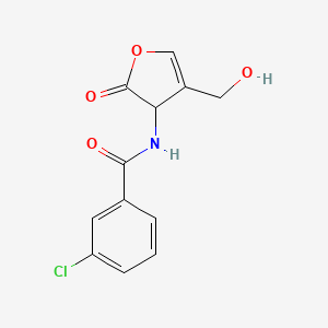 molecular formula C12H10ClNO4 B13783598 Benzamide, 3-chloro-N-[dihydro-4-(hydroxymethyl)-2-oxo-3-furanyl]- CAS No. 72361-14-9