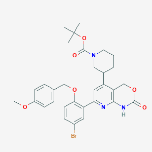 molecular formula C31H34BrN3O6 B1378362 3-{7-[5-Bromo-2-(4-methoxy-benzyloxy)-phenyl]-2-oxo-1,4-dihydro-2H-pyrido[2,3-d][1,3]oxazin-5-yl}-piperidine-1-carboxylic acid tert-butyl ester CAS No. 1227269-30-8
