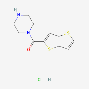 molecular formula C11H13ClN2OS2 B1378429 1-{Thieno[3,2-b]thiophene-2-carbonyl}piperazine hydrochloride CAS No. 1394040-49-3
