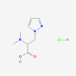 molecular formula C8H14ClN3O2 B1378484 2-(二甲氨基)-3-(1H-吡唑-1-基)丙酸盐酸盐 CAS No. 1394040-07-3