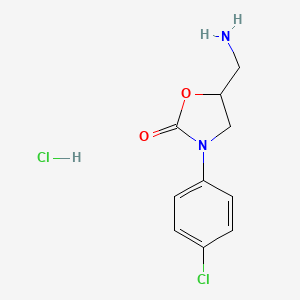 molecular formula C10H12Cl2N2O2 B1378559 5-(Aminomethyl)-3-(4-chlorophenyl)-1,3-oxazolidin-2-one hydrochloride CAS No. 1177315-26-2
