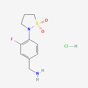 molecular formula C10H14ClFN2O2S B1378581 2-[4-(Aminomethyl)-2-fluorophenyl]-1lambda6,2-thiazolidine-1,1-dione hydrochloride CAS No. 1607288-17-4