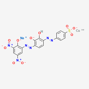 molecular formula C18H9CuN6O10S.Na<br>C18H9CuN6NaO10S B13786271 Sodium (4-((dihydroxy((2-hydroxy-3,5-dinitrophenyl)azo)phenyl)azo)benzenesulphonato(3-))cuprate(1-) CAS No. 95009-01-1