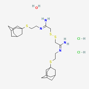 molecular formula C28H50Cl2N4OS4 B13786423 Acetamidine, 2,2'-dithiobis(N-(2-(1-adamantylthio)ethyl)-, dihydrochloride, hydrate CAS No. 64058-80-6