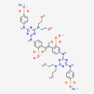 molecular formula C40H40K2N12Na2O16S4 B13786710 Benzenesulfonic acid, 2,2'-(1,2-ethenediyl)bis(5-((4-(bis(2-hydroxyethyl)amino)-6-((4-sulfophenyl)amino)-1,3,5-triazin-2-yl)amino)-, potassium sodium salt CAS No. 72187-40-7