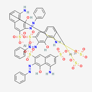 molecular formula C48H33Al2N9O21S6 B13786887 Aluminum, tris[5-amino-4-hydroxy-3-(phenylazo)-2,7-naphthalenedisulfonato(2-)]di- CAS No. 68475-50-3