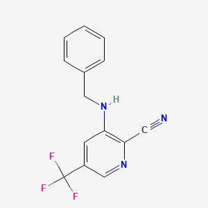 molecular formula C14H10F3N3 B1378701 3-(Benzylamino)-5-(trifluoromethyl)pyridine-2-carbonitrile CAS No. 1449117-52-5