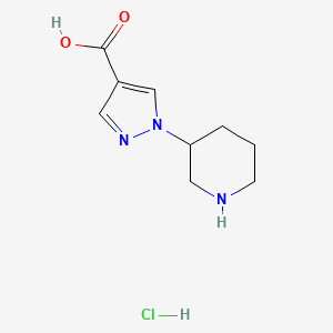 molecular formula C9H14ClN3O2 B1378723 1-(piperidin-3-yl)-1H-pyrazole-4-carboxylic acid hydrochloride CAS No. 1461706-96-6