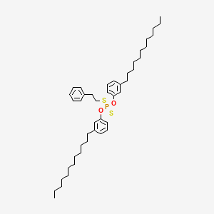 molecular formula C44H67O2PS2 B13787244 Phosphorodithioic acid, O,O-bis(dodecylphenyl) S-(phenylethyl) ester CAS No. 68479-73-2