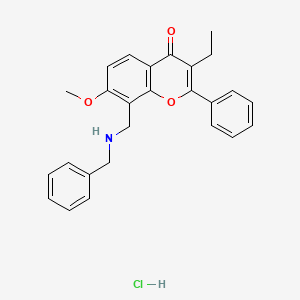 molecular formula C26H26ClNO3 B13787333 Benzyl-[(3-ethyl-7-methoxy-4-oxo-2-phenylchromen-8-YL)methyl]azaniumchloride CAS No. 67238-68-0