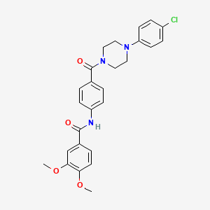 molecular formula C26H26ClN3O4 B13787336 Benzamide, N-(4-((4-(4-chlorophenyl)-1-piperazinyl)carbonyl)phenyl)-3,4-dimethoxy- CAS No. 89767-70-4