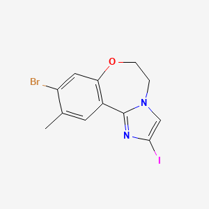 molecular formula C12H10BrIN2O B1378903 9-Bromo-2-iodo-10-methyl-5,6-dihydrobenzo[F]imidazo[1,2-D][1,4]oxazepine CAS No. 1403766-75-5