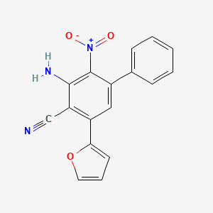 molecular formula C17H11N3O3 B13790329 3-Amino-5-(furan-2-yl)-2-nitrobiphenyl-4-carbonitrile CAS No. 945677-65-6