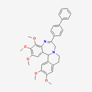 molecular formula C34H34N2O5 B13790337 6-(4-Biphenylyl)-2,3,4,12,13-pentamethoxy-9,10-dihydro-7H-isoquino(2,1-d)(1,4)benzodiazepine CAS No. 82802-94-6