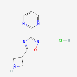 molecular formula C9H10ClN5O B1379088 2-(5-Azetidin-3-yl-1,2,4-oxadiazol-3-yl)pyrimidine hydrochloride CAS No. 1426290-16-5