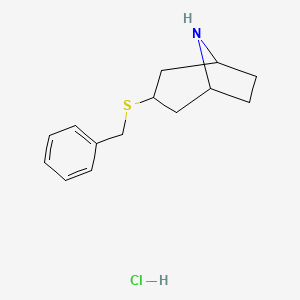 molecular formula C14H20ClNS B1379102 3-(Benzylsulfanyl)-8-azabicyclo[3.2.1]octane hydrochloride CAS No. 1823258-48-5