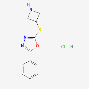 molecular formula C11H12ClN3OS B1379103 2-(Azetidin-3-ylsulfanyl)-5-phenyl-1,3,4-oxadiazole hydrochloride CAS No. 1823864-04-5