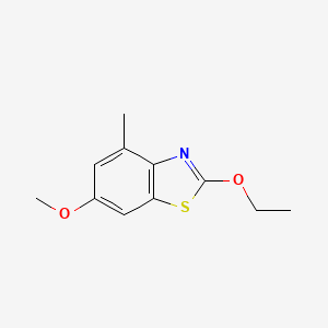 molecular formula C11H13NO2S B13791342 2-Ethoxy-6-methoxy-4-methyl-1,3-benzothiazole 