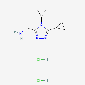 molecular formula C9H16Cl2N4 B1379163 (dicyclopropyl-4H-1,2,4-triazol-3-yl)methanamine dihydrochloride CAS No. 1461715-39-8