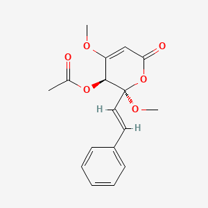 molecular formula C17H18O6 B13792193 (5S,6S)-5-Acetoxy-5,6-dihydro-4,6-dimethoxy-6-[(E)-2-phenylethenyl]-2H-pyran-2-one CAS No. 60037-33-4