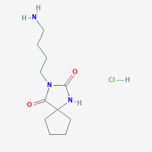 molecular formula C11H20ClN3O2 B1379241 3-(4-Aminobutyl)-1,3-diazaspiro[4.4]nonane-2,4-dione hydrochloride CAS No. 1803606-52-1