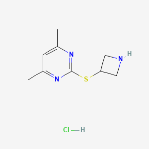 molecular formula C9H14ClN3S B1379268 2-(Azetidin-3-ylsulfanyl)-4,6-dimethylpyrimidine hydrochloride CAS No. 1864063-02-4