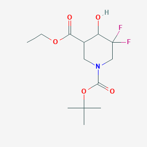 molecular formula C13H21F2NO5 B1379291 1-叔丁基 3-乙基 5,5-二氟-4-羟基哌啶-1,3-二羧酸酯 CAS No. 1356338-61-8