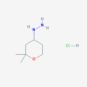 molecular formula C7H17ClN2O B1379339 (2,2-二甲基氧杂-4-基)肼盐酸盐 CAS No. 1803582-12-8