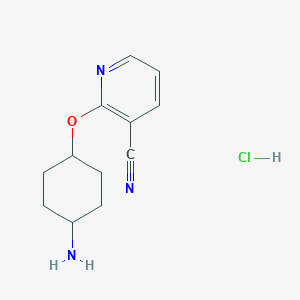 molecular formula C12H16ClN3O B1379516 2-[(4-Aminocyclohexyl)oxy]pyridine-3-carbonitrile hydrochloride CAS No. 1803583-89-2