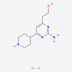 molecular formula C11H19ClN4O B1379536 2-(2-Amino-6-(piperidin-4-yl)pyrimidin-4-yl)ethanol hydrochloride CAS No. 1316217-50-1