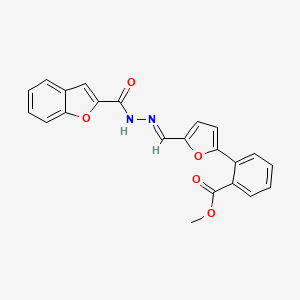 molecular formula C22H16N2O5 B13796036 2-{5-[(Benzofuran-2-carbonyl)-hydrazonomethyl]-furan-2-yl}-benzoic acid methyl ester 