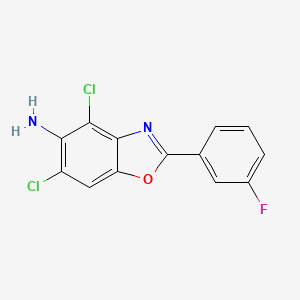 molecular formula C13H7Cl2FN2O B13796186 4,6-dichloro-2-(3-fluorophenyl)-1,3-benzoxazol-5-amine 