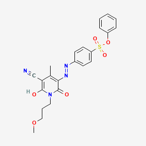 molecular formula C23H22N4O6S B13796309 Benzenesulfonic acid, 4-[[5-cyano-1,6-dihydro-2-hydroxy-1-(3-methoxypropyl)-4-methyl-6-oxo-3-pyridinyl]azo]-, phenyl ester CAS No. 72152-88-6