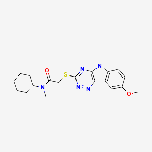 molecular formula C20H25N5O2S B13797226 Acetamide,N-cyclohexyl-2-[(8-methoxy-5-methyl-5H-1,2,4-triazino[5,6-B]indol-3-YL)thio]-N-methyl- 