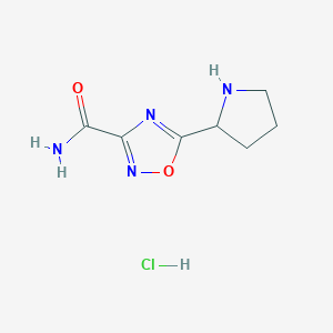 molecular formula C7H11ClN4O2 B1379726 5-(Pyrrolidin-2-yl)-1,2,4-oxadiazole-3-carboxamide hydrochloride CAS No. 1795344-84-1